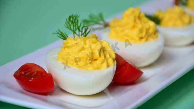 Рецепт Закуски яйца фаршированные зеленью с твердым сыром