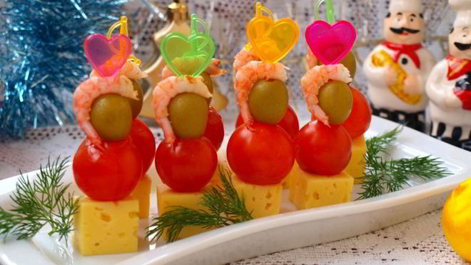 Рецепт Канапе с креветками, сыром и черри