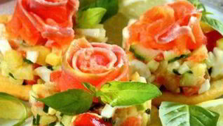 Рецепт Канапе с семгой и салатом