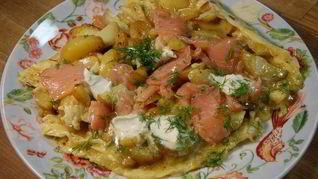 Рецепт Испанского омлета с картофелем, семгой и укропом