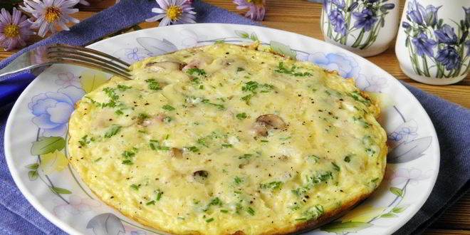 Рецепт омлета с ветчиной, грибами и сыром