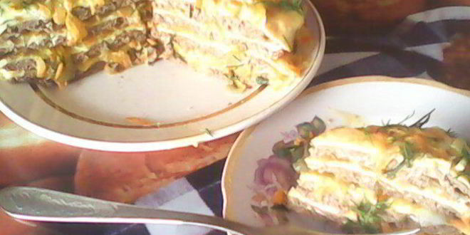 Рецепт печеночно-омлетного торт