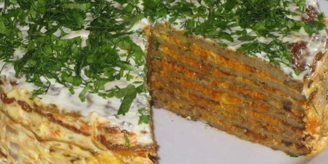 Рецепт печеночного торта с блинами