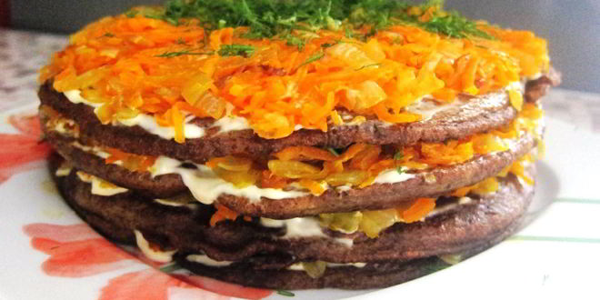 Рецепт печеночного торта с морковью