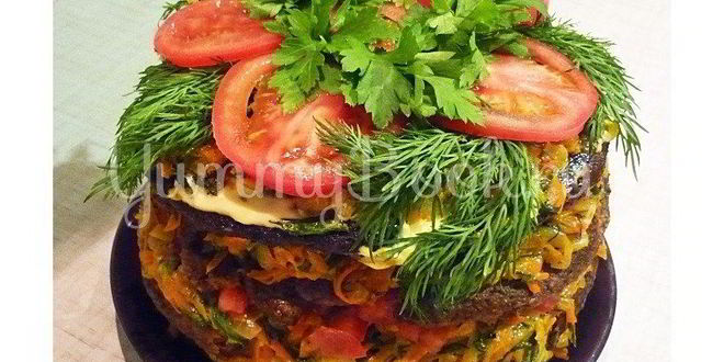 Рецепт печеночного торта с зеленью и помидорами