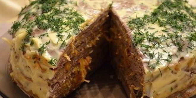 Рецепт торта из куриной печени с морковью