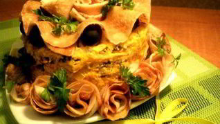 Рецепт Закусочного блинно-печеночный торт