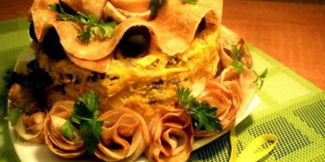 Рецепт закусочного блинно-печеночный торт