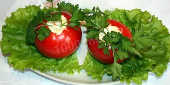 Рецепт помидоров фаршированных сыром и чесноком с зеленью