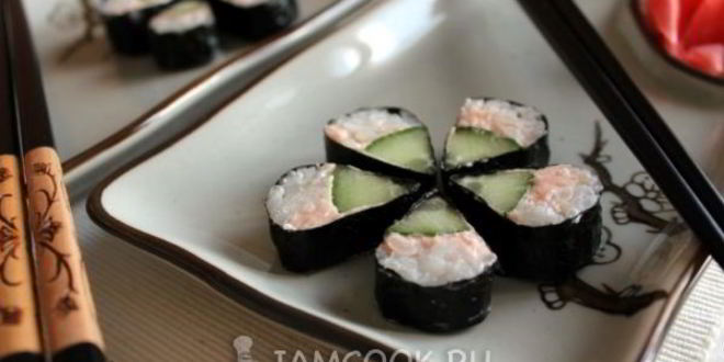 Рецепт ролла цветок с огурцом и лососевым маслом