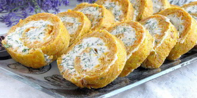 Рецепт рулета из моркови с сыром и зеленью