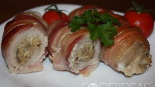 Рецепт Рулетиков из свинины с грибами