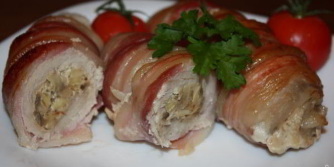 Рецепт рулетиков из свинины с грибами