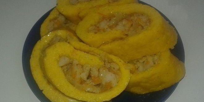 Рецепт тыквенно-чесночного рулет с рыбной начинкой