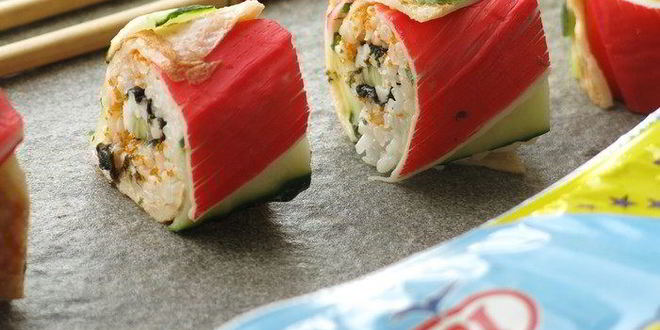 Рецепт радужных суш с крабовыми палочками