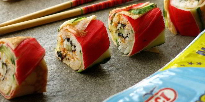 Рецепт радужных суш с крабовыми палочками