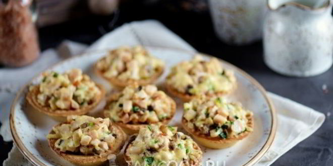 Рецепт тарталеток с копченой курицей и грибами