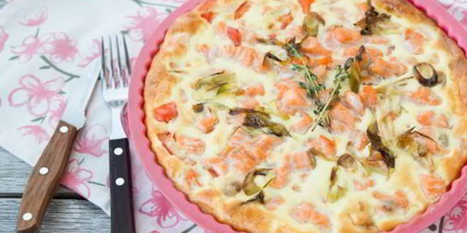 Рецепт тарта с лососем и овощами