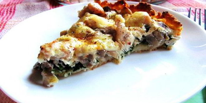 Рецепт тарта взлетная полоса со шпинатом, курицей и грибами