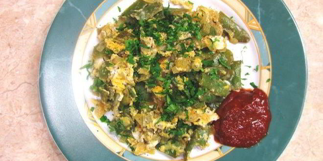 Рецепт яичницы с плоской стручковой фасолью