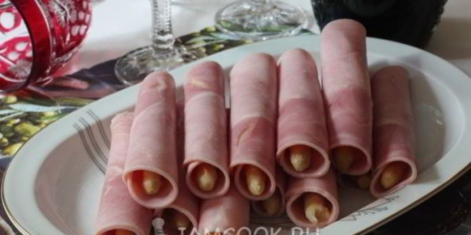 Рецепт закуски из ветчины и спаржи